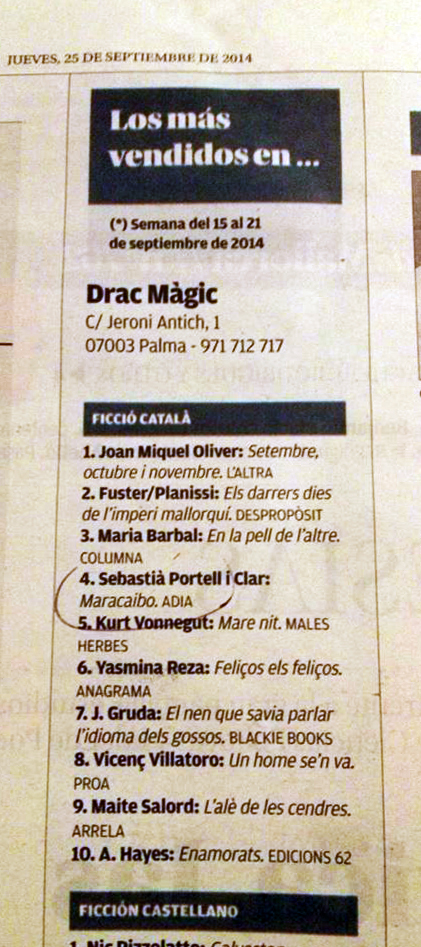 Diario de Mallorca 25.09.2014 Més venuts